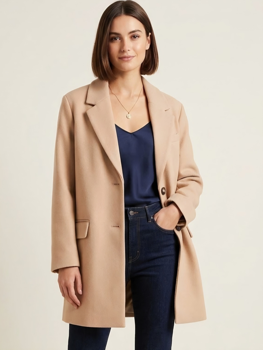 H&M Beige Pea Coat with Notch Collar